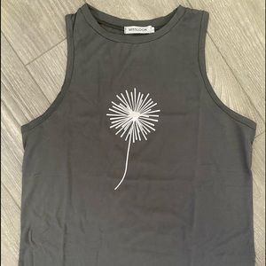 NWOT grey sleeveless tee with white dandelion.